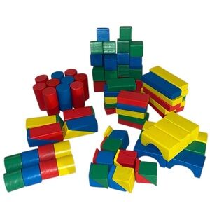 98 Vintage TootsieToy Colorful Building Wood Blocks Set for Kids